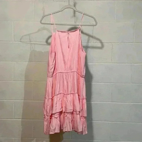 Bar III Tie Waist Halter Dress Large Bubblegum Pink Ruffle Feminine Party Tiered - Picture 6 of 8